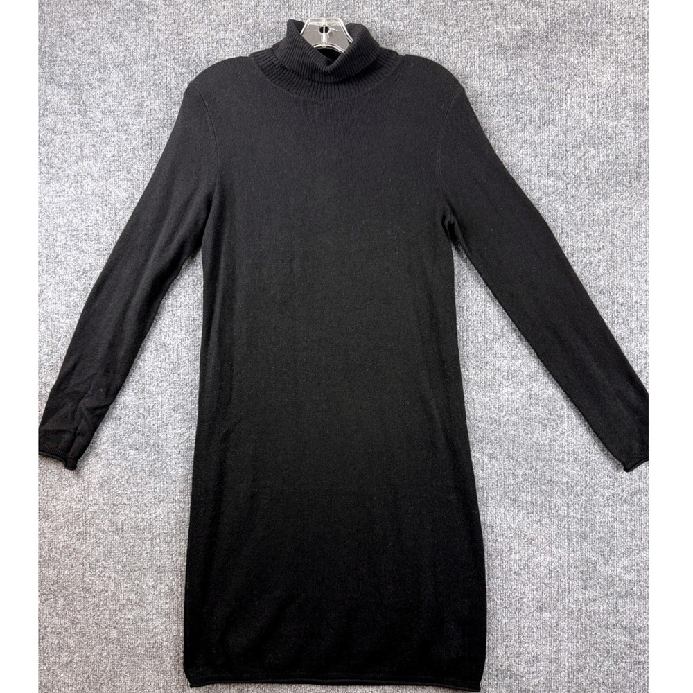 NWT Neiman Marcus 100% Cashmere Sweater Dress Black Turtleneck Long Sleev Medium